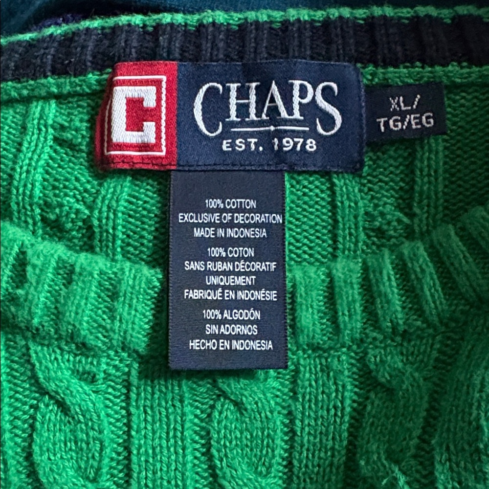 Chaps Kelly Green Cable Knit Cotton Men’s Sweater size XL - Picture 2 of 6
